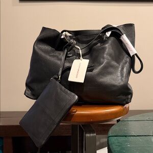 Lucky Brand Black Leather Hobo Bag with Pouch